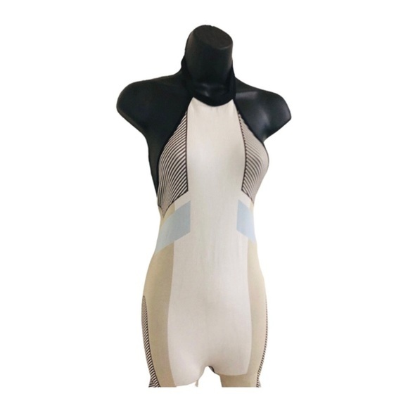 Zara contour‎ collection gray colorblock open back halter stretch jumpsuit M/L - Picture 14 of 14